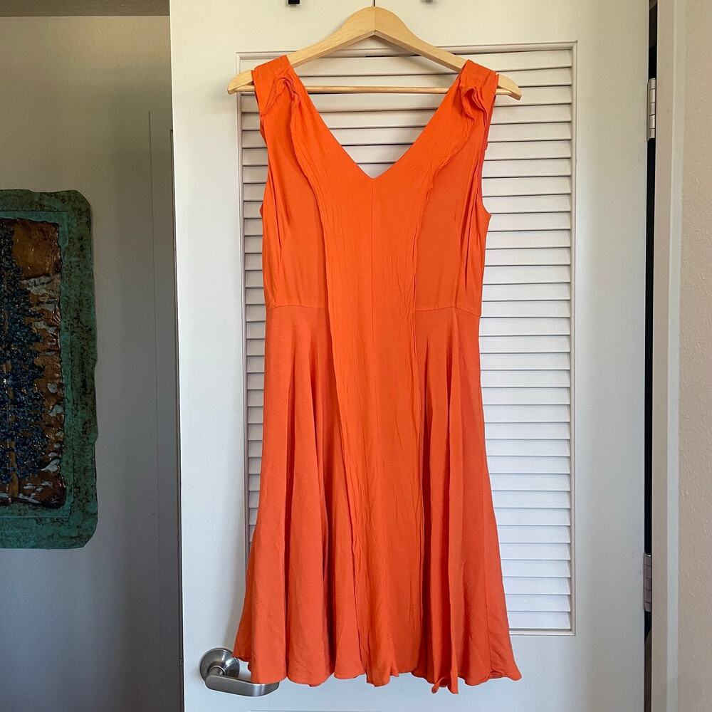Ann Taylor Orange Ruffle Crepe Fit & Flare Dress 4 Retro Cocktail Wedding Guest